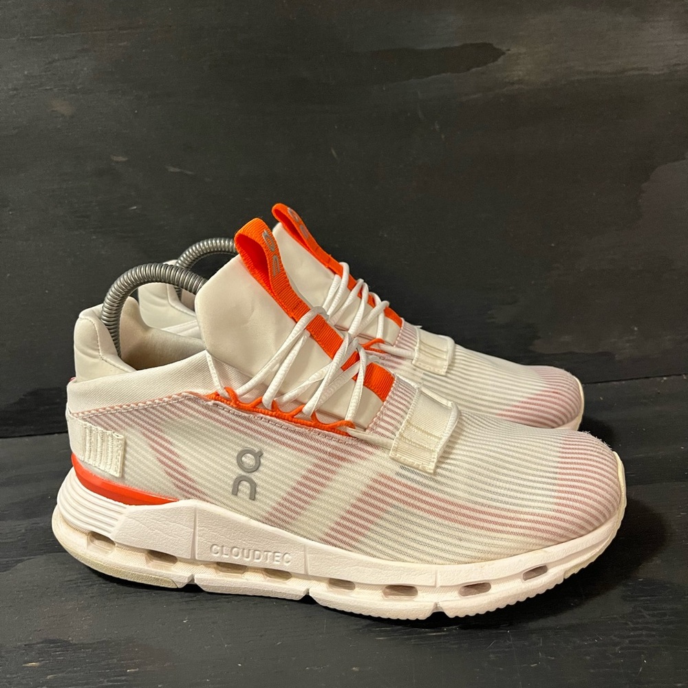 On Cloudnova Womens Size 8.5 White Flame Void Orange CloudTec Running Shoes